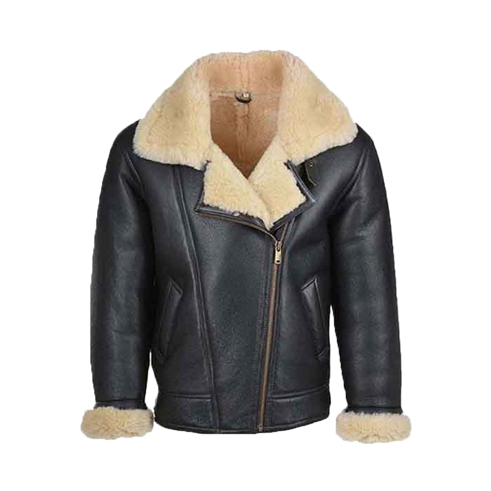 Men’s Black Bomber Shearling Leather Jacket