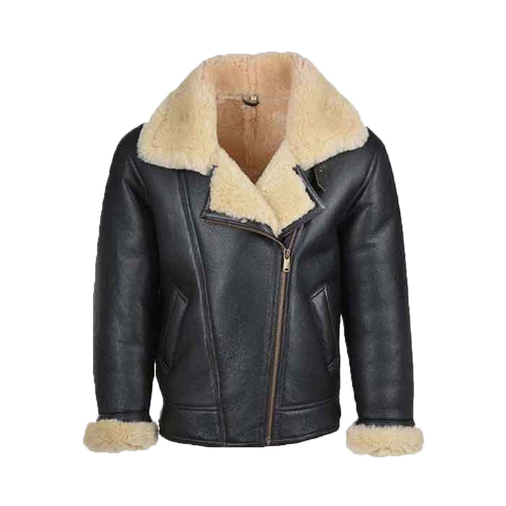 Men’s Black Bomber Shearling Leather Jacket