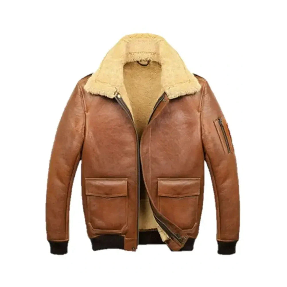 Samuel Tan Brown Shearling SF Bomber Leather Jacket