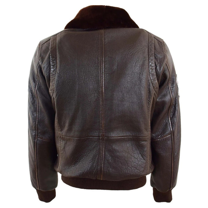 Mens Real Leather G-1 Bomber Jacket Airforce Badges Finch Brown