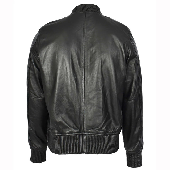 Mens Real Soft Leather Bomber Jacket MA-1 Varsity Style Torque Black