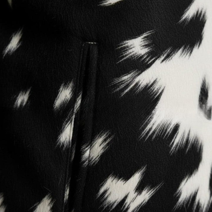 Mens Black and White Pattern Leather Jacket with Front Zip Modern Minimalist Casual Outerwear