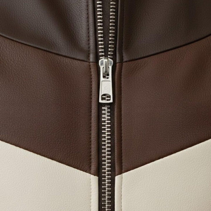 Mens Black Genuine Leather Jacket Red White Stripe Detail