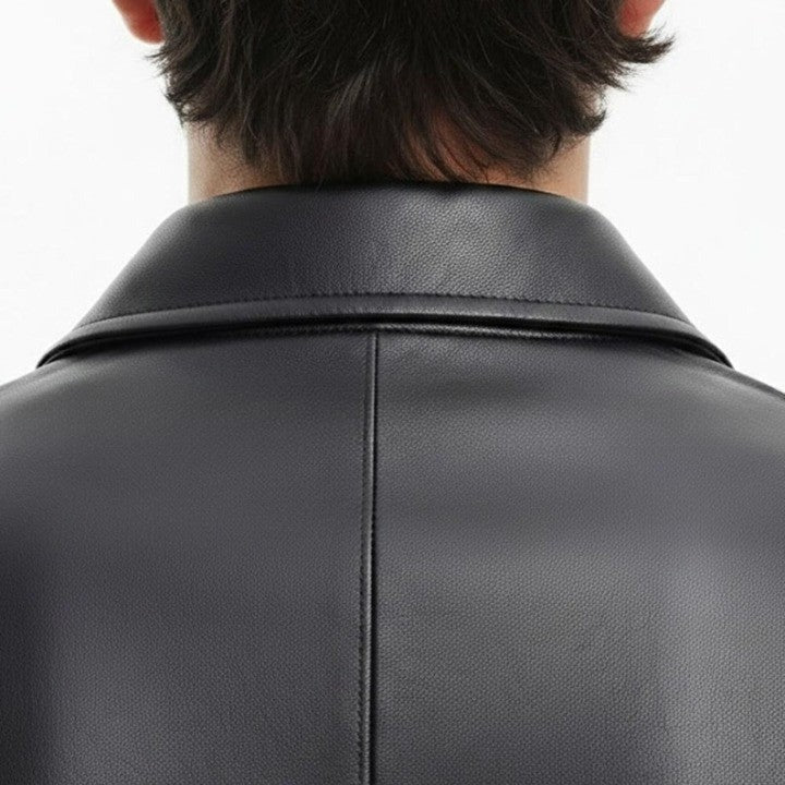 Mens Black and Red Genuine Leather Jacket Modern Zip Front