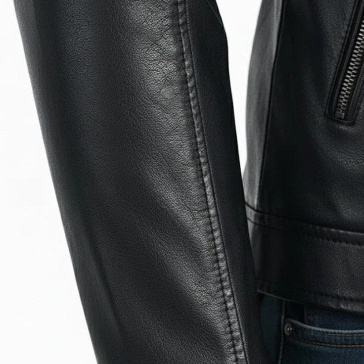 Mens Brown Leather Jacket with Cream Panel Design Modern Zip Front Casual Jacket