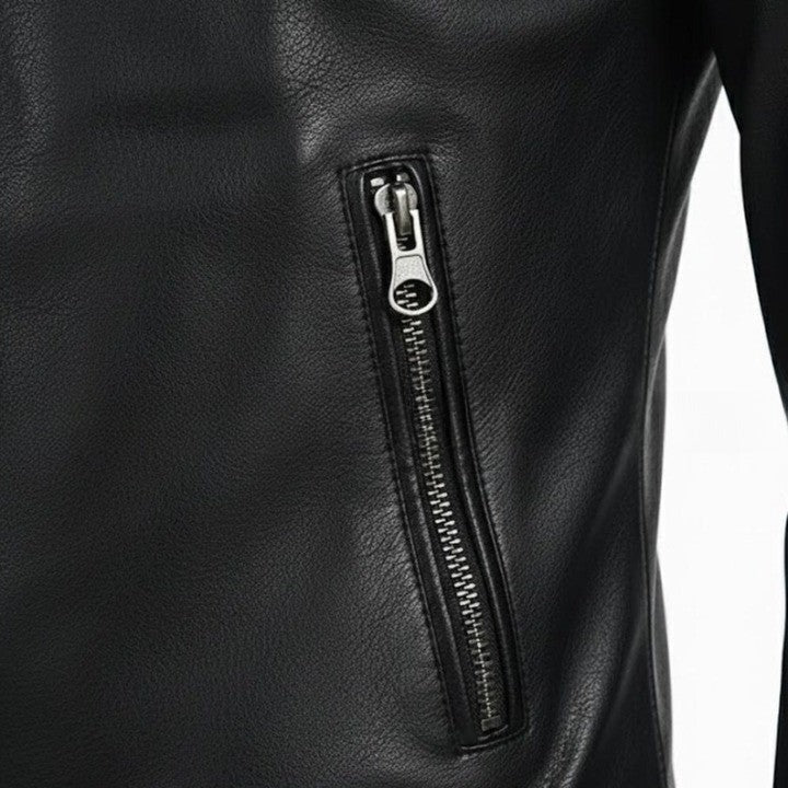 Mens Brown Leather Jacket with Cream Panel Design Modern Zip Front Casual Jacket