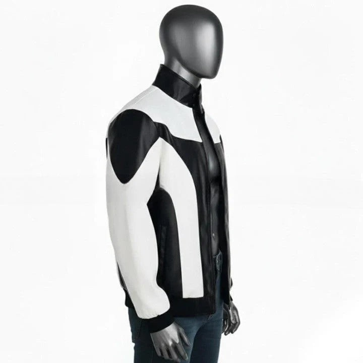 Mens TwoTone Genuine Leather Jacket Black White Street Style