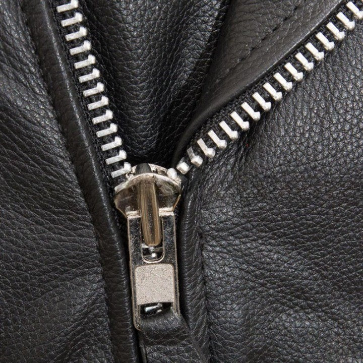 Genuine Leather Black Biker Jacket with Studded Shoulder Details