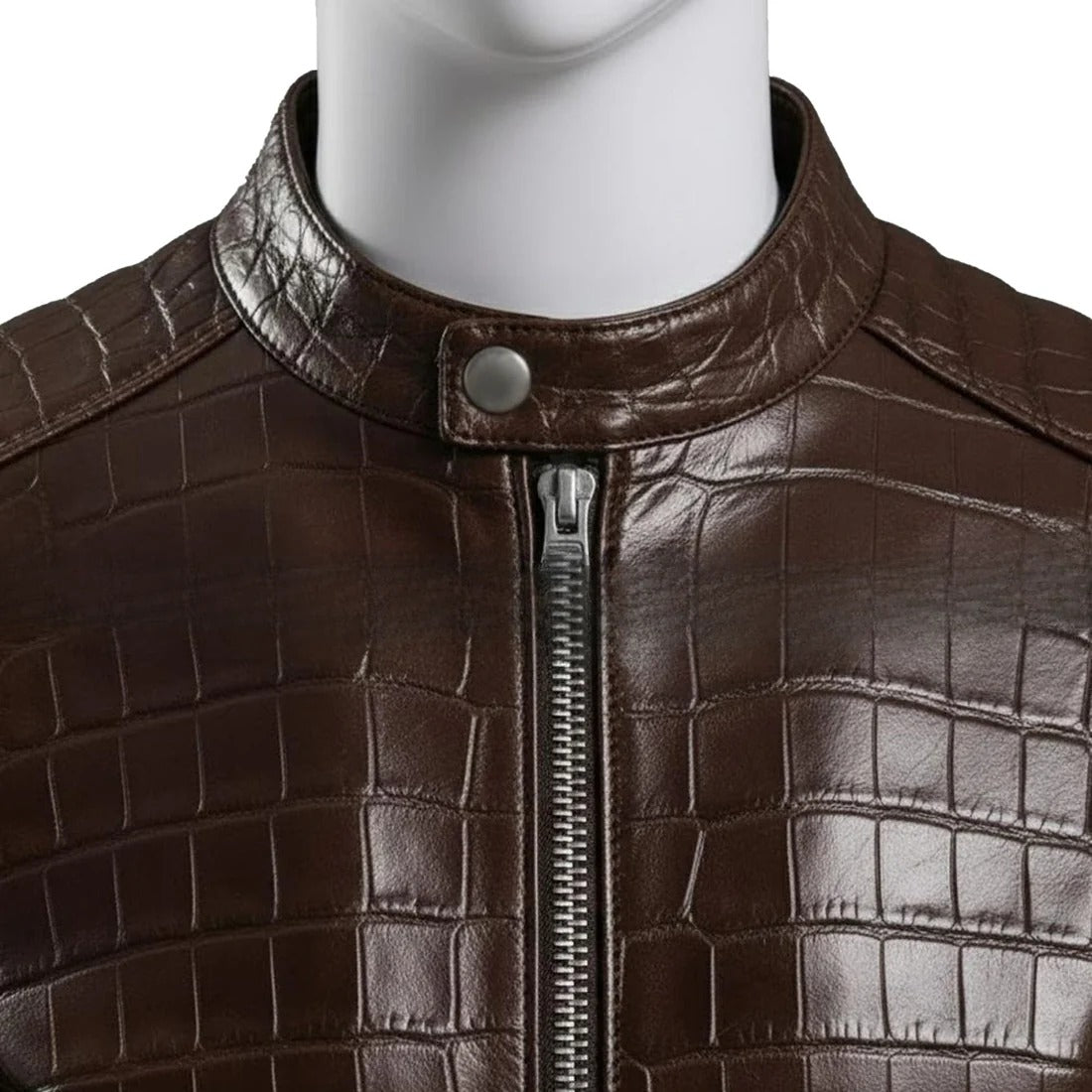 Embossed Genuine Leather Motorcycle Jacket Slim Fit Aviator Coat