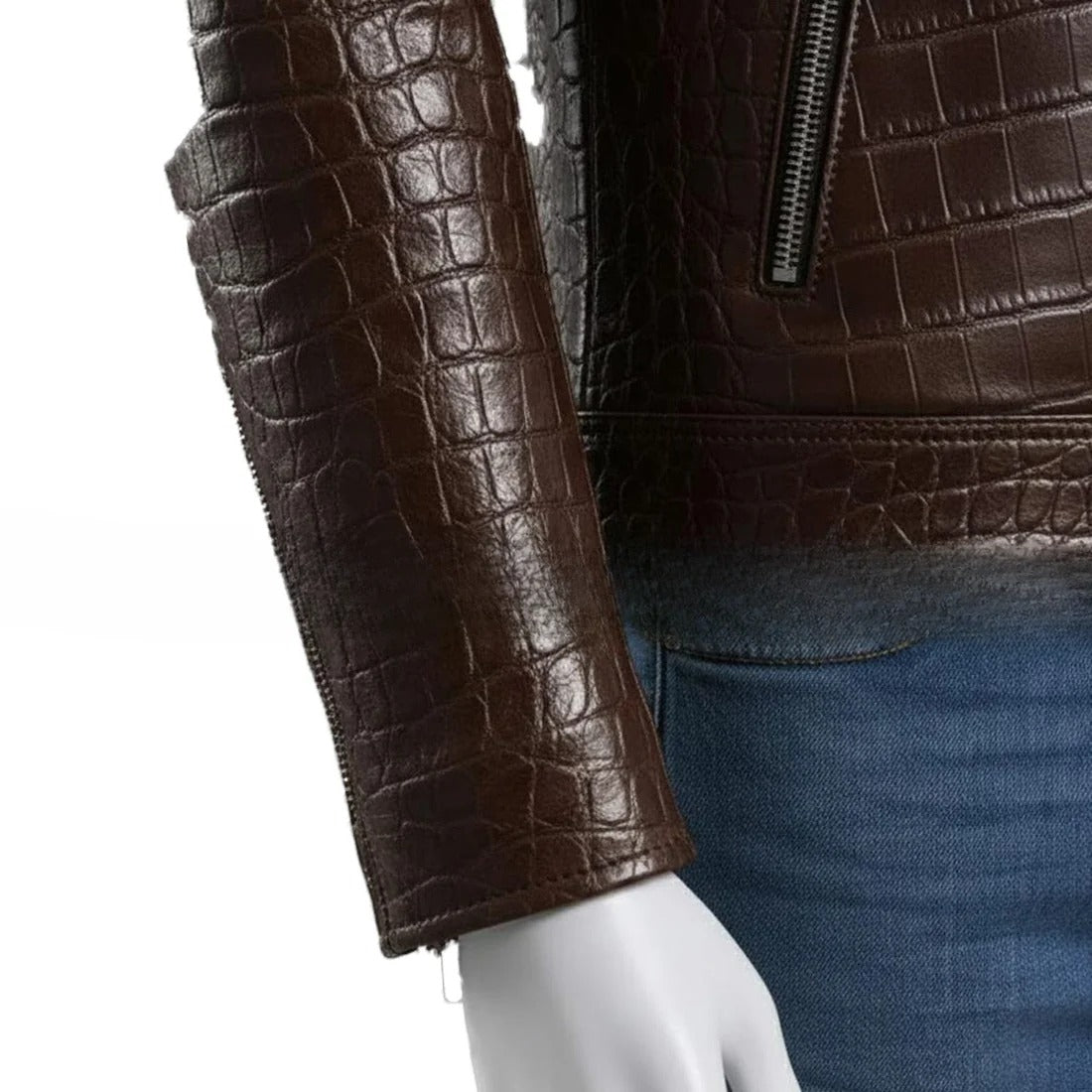 Embossed Genuine Leather Motorcycle Jacket Slim Fit Aviator Coat