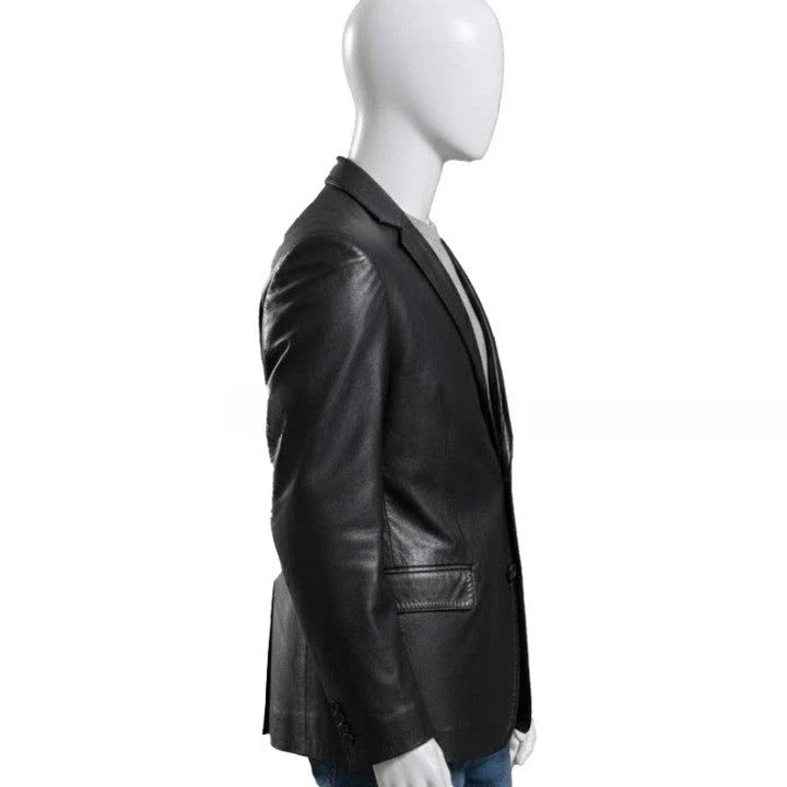 Mens Black Leather Jacket Stand Collar Biker Leather Jacket Genuine Leather Motorcycle Jacket Classic Zip Up Leather Coat Gift for Him