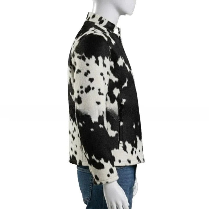 Mens Hair On Cowhide Leather Jacket Black White Trucker Style