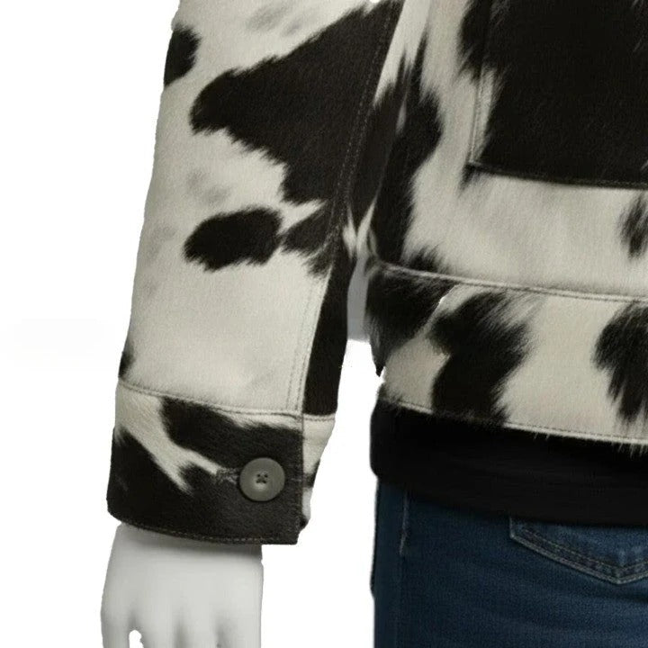 Mens Black and White Asymmetric Zip Leather Jacket with Wide Lapel Modern Statement Outerwear