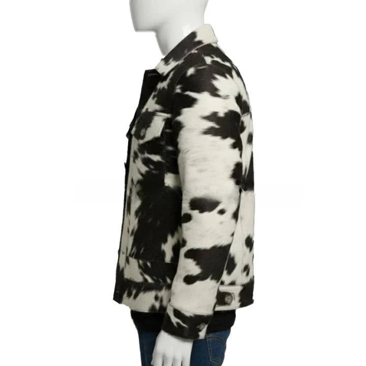 Mens Black and White Asymmetric Zip Leather Jacket with Wide Lapel Modern Statement Outerwear