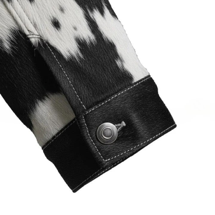 Men’s Black & White Cow Print Jacket – Stylish Casual Outerwear