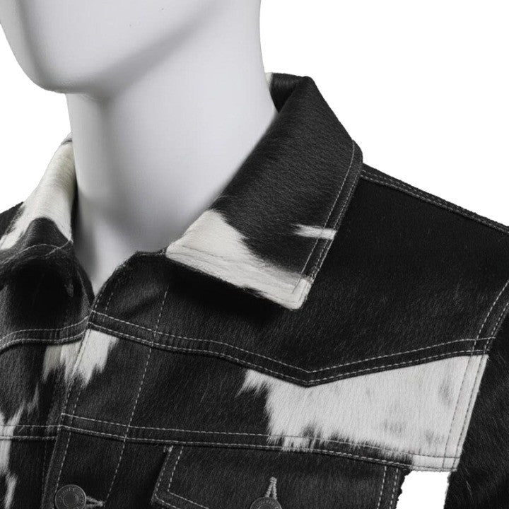 Men’s Black & White Cow Print Jacket – Stylish Casual Outerwear