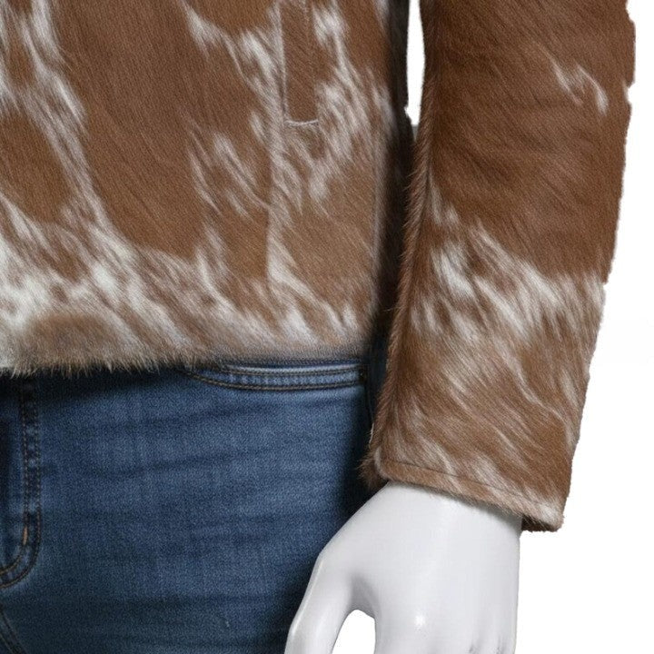 Mens Mocha Brown Zip Leather Jacket with All Over Marbled Texture Sleek Everyday Casual Wear