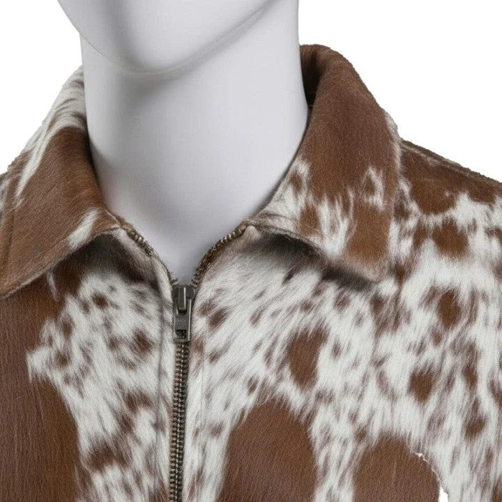 Mens Mocha Brown Zip Leather Jacket with All Over Marbled Texture Sleek Everyday Casual Wear