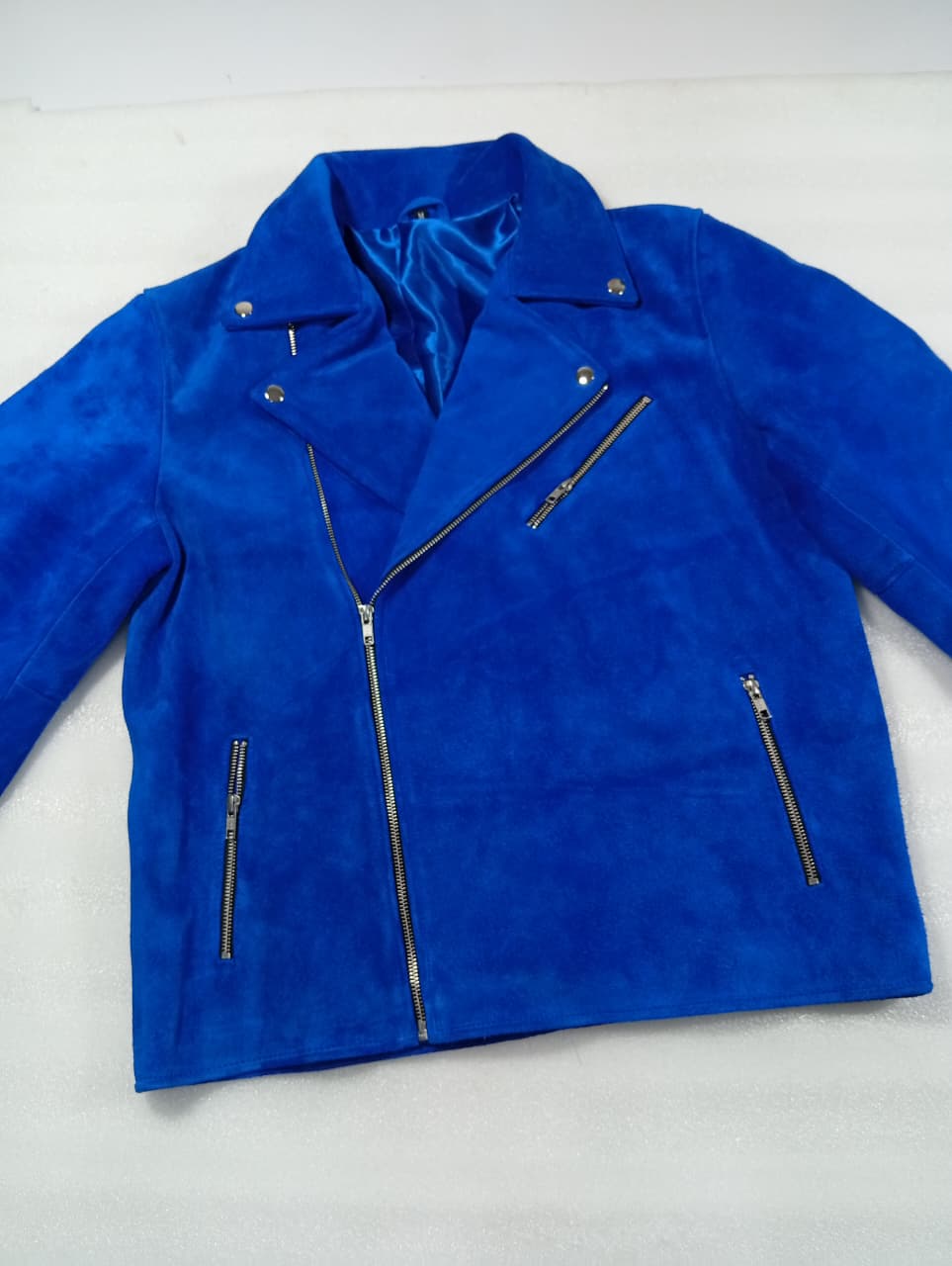 Mens Blue Suede Biker Leather Jacket