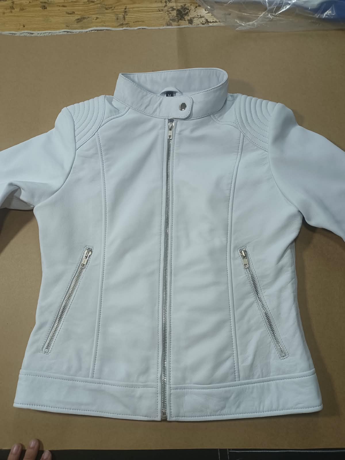 Womens Real Leather Biker Jacket Zip up Casual Connie White