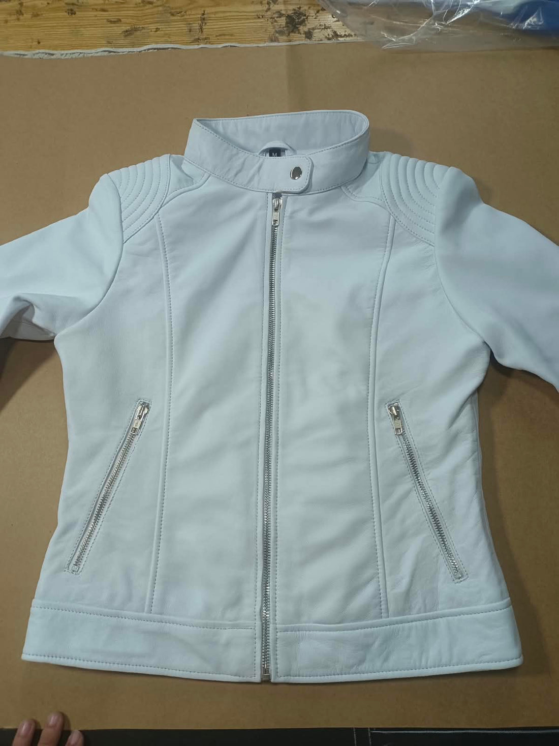 Womens Real Leather Biker Jacket Zip up Casual Connie White