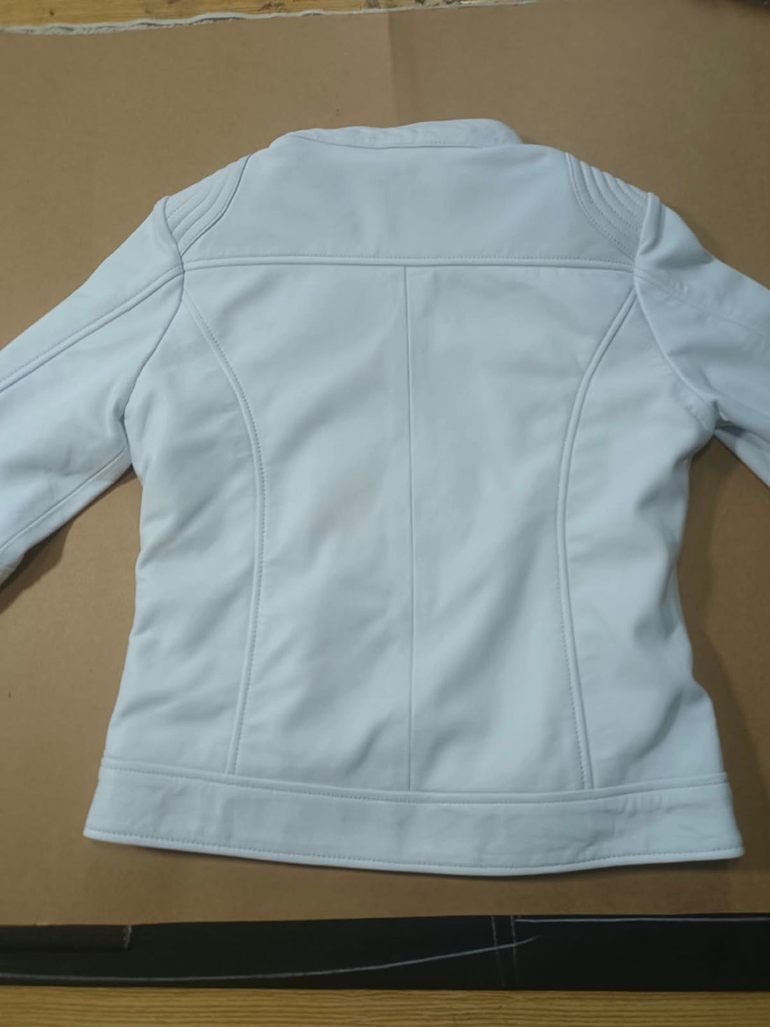 Womens Real Leather Biker Jacket Zip up Casual Connie White
