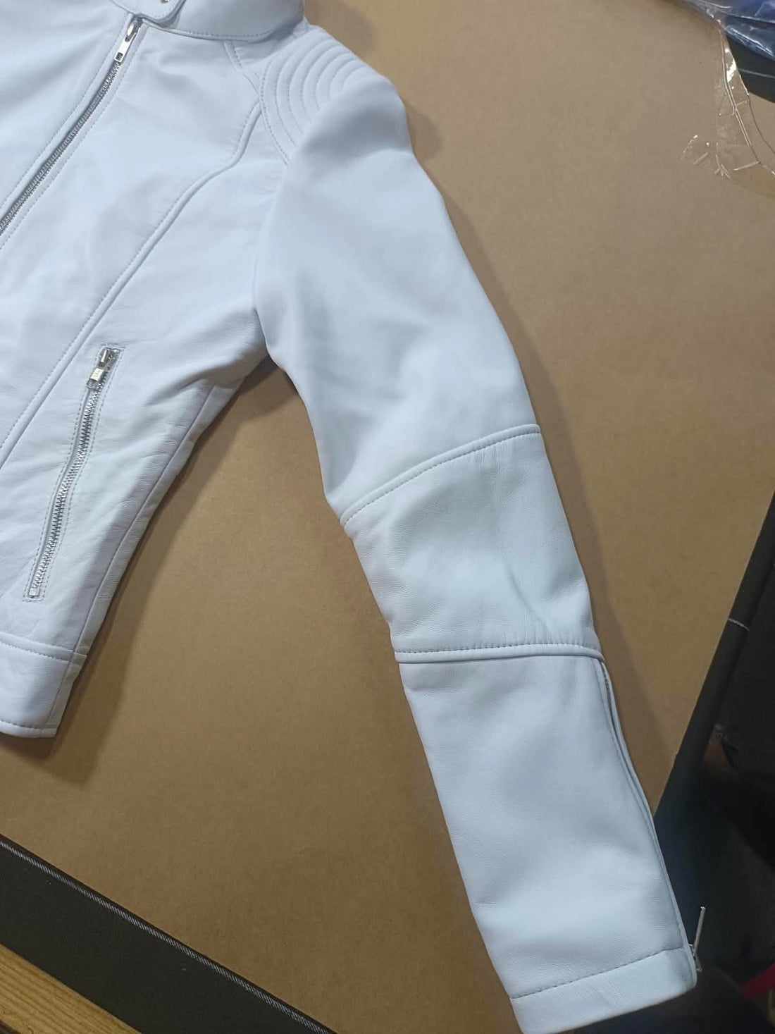 Womens Real Leather Biker Jacket Zip up Casual Connie White