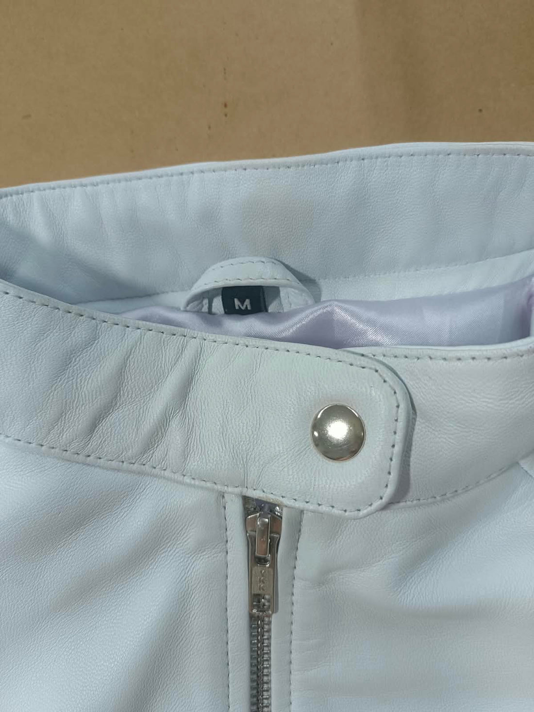 Womens Real Leather Biker Jacket Zip up Casual Connie White