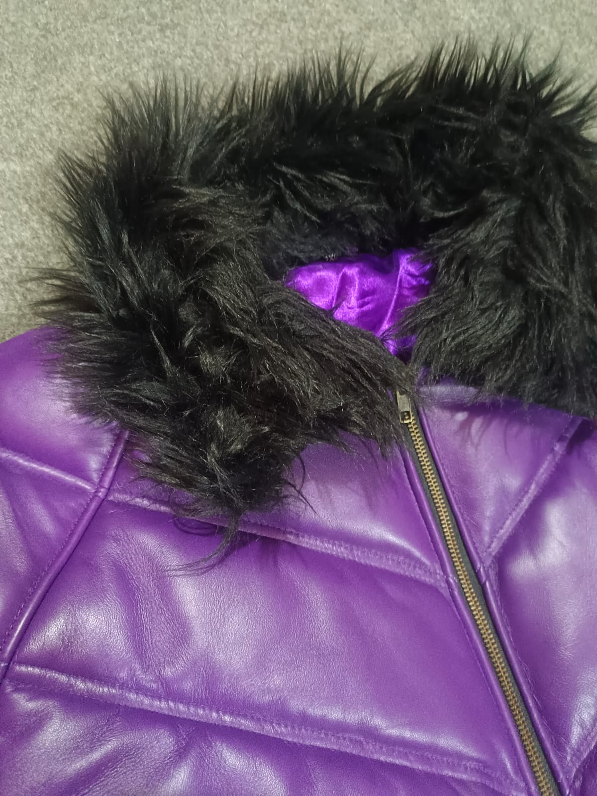 Men's Purple Leather V- Puffer Jakcet