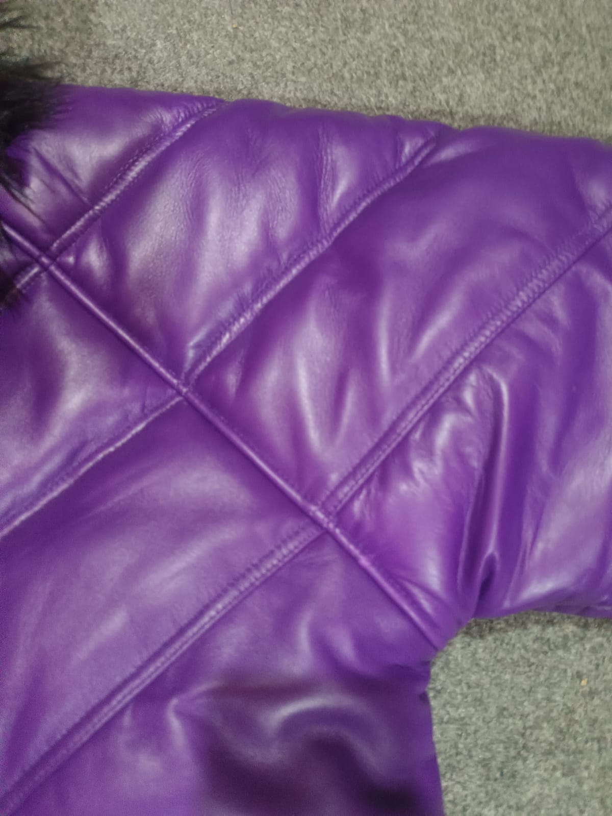 Men's Purple Leather V- Puffer Jakcet