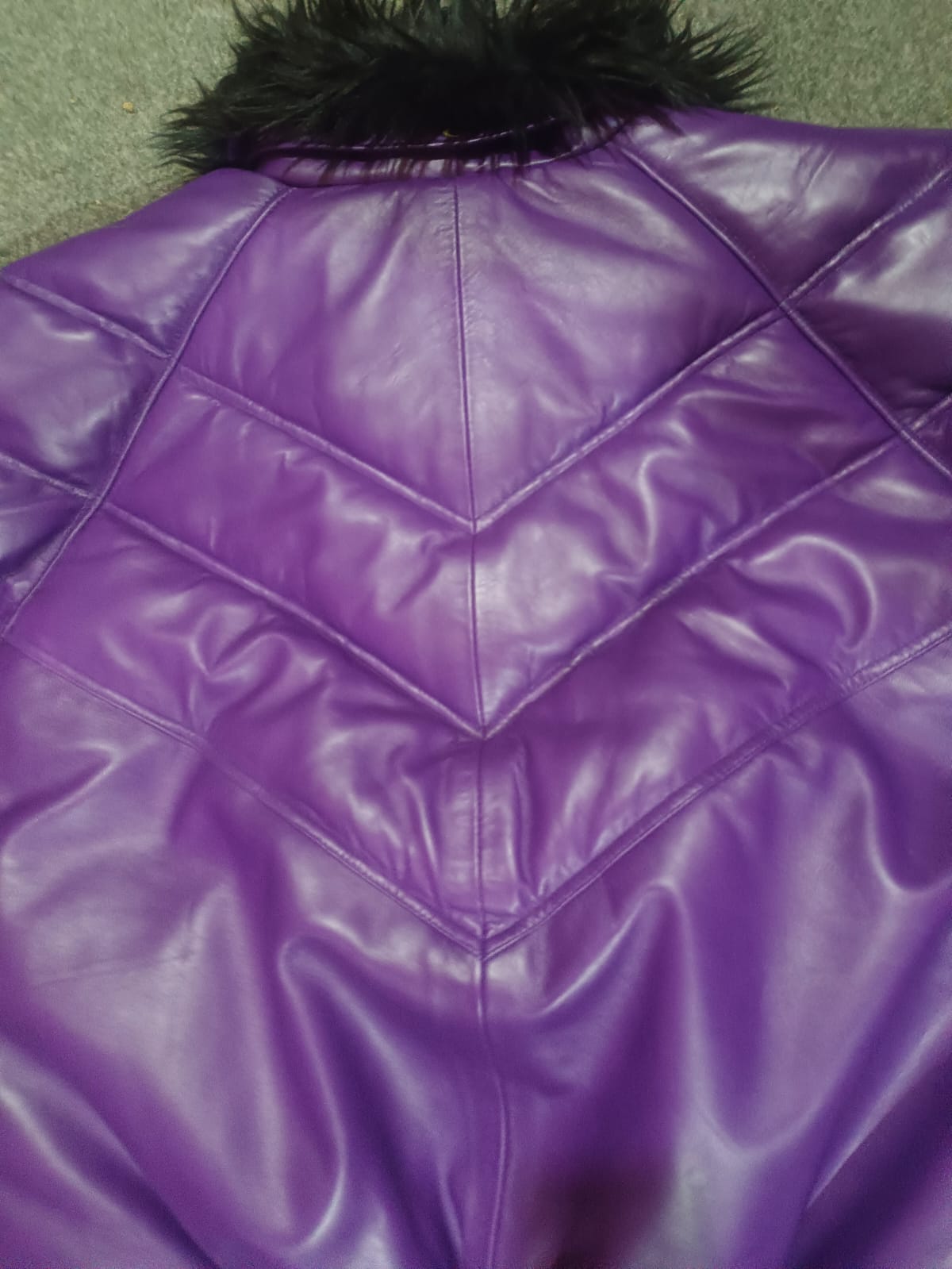 Men's Purple Leather V- Puffer Jakcet