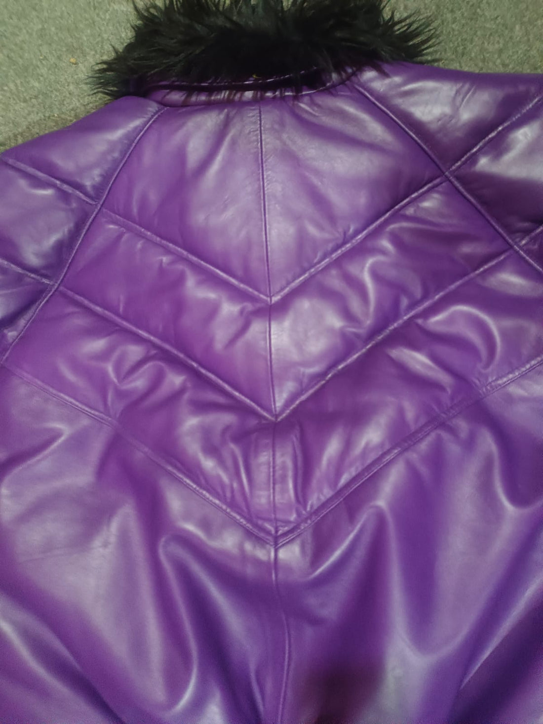 Men's Purple Leather V- Puffer Jakcet