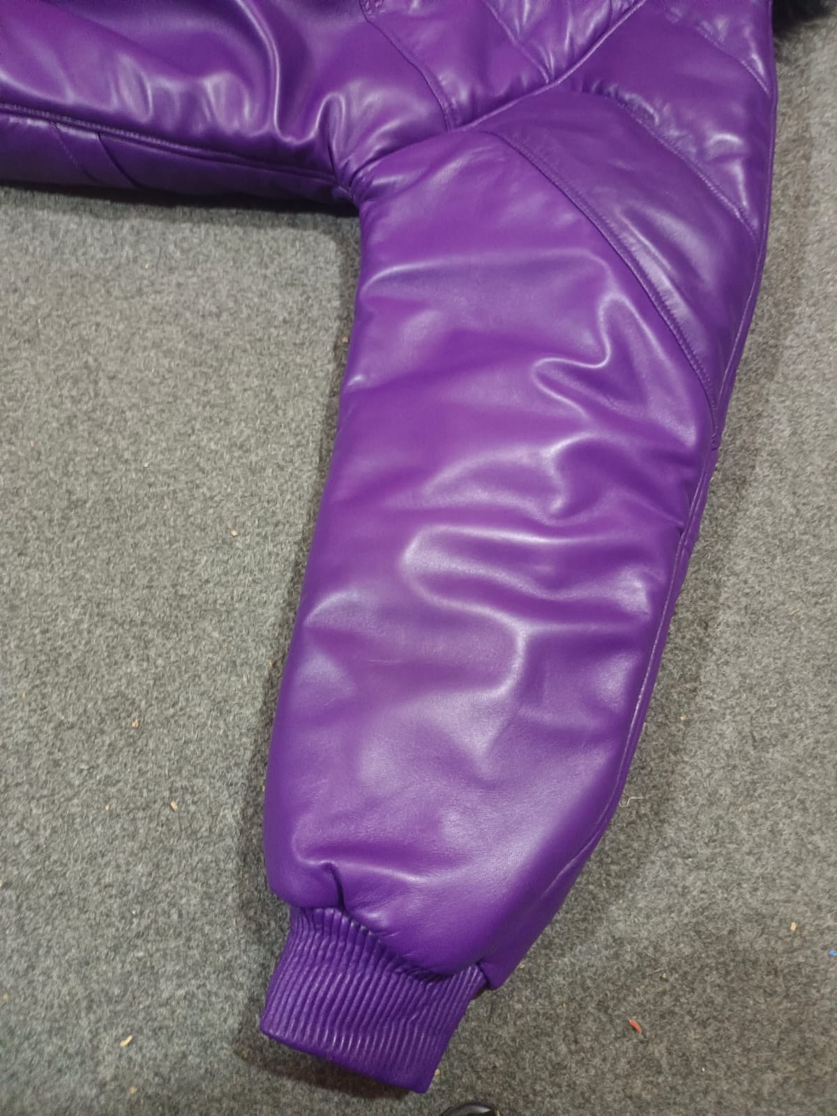 Men's Purple Leather V- Puffer Jakcet