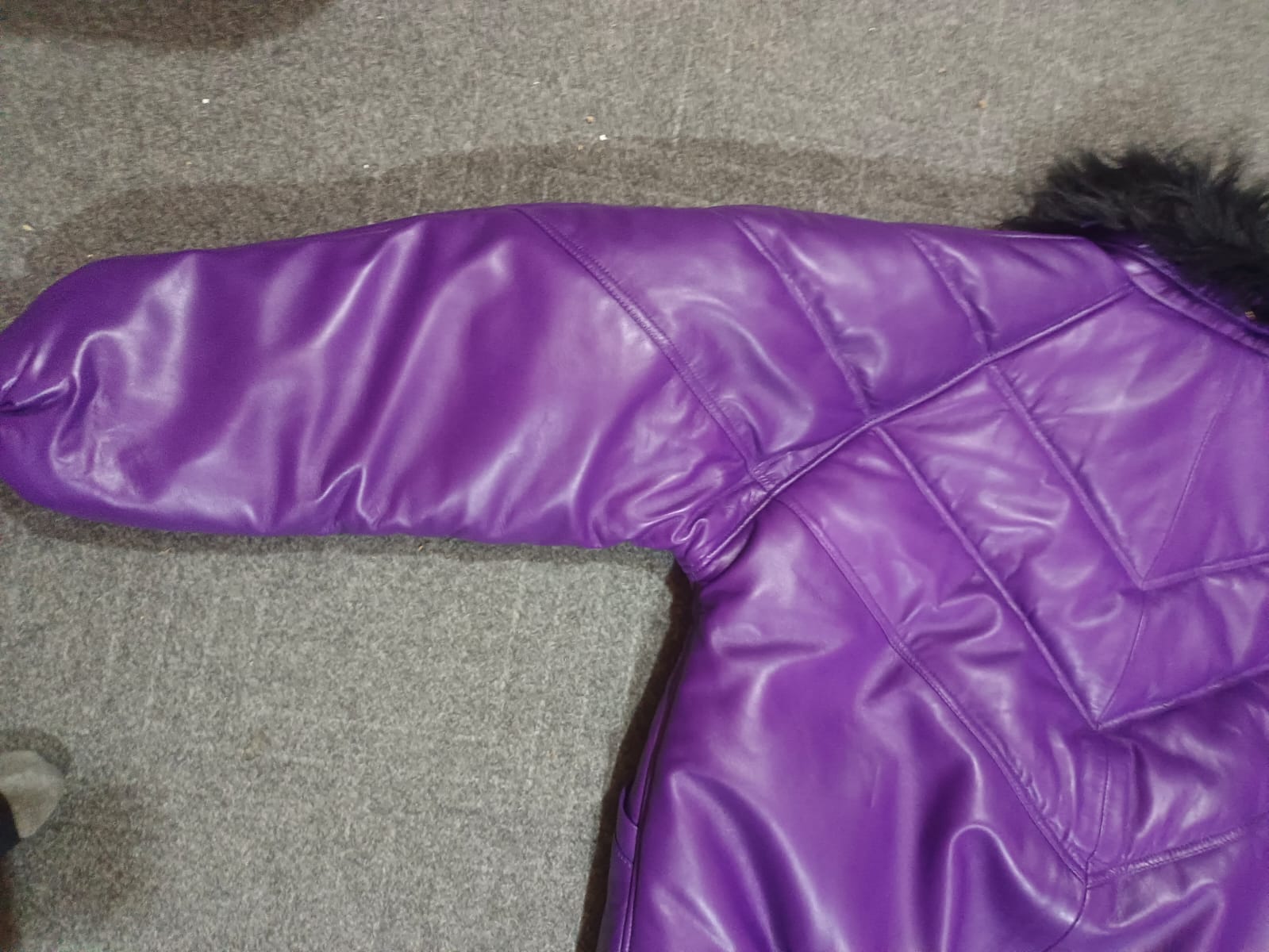 Men's Purple Leather V- Puffer Jakcet