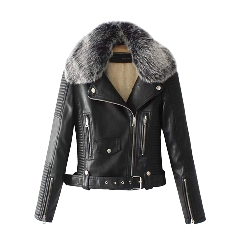 Women Shearling Black Leather Jacket