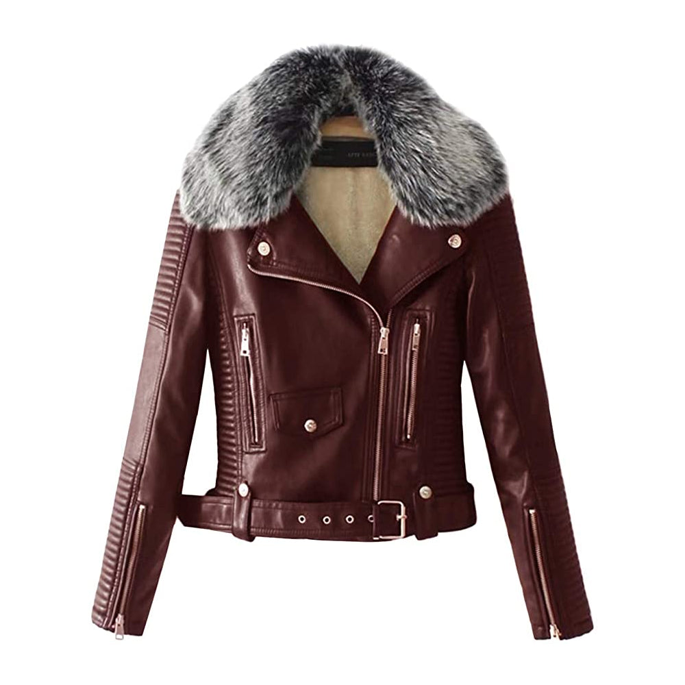 Women Shearling Maroon Leather Jacket