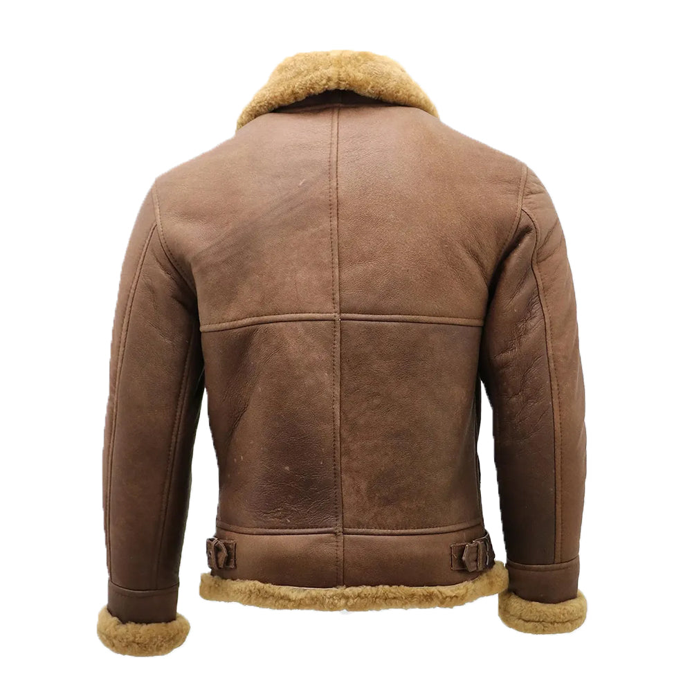 Randy Brown B-3 Bomber Aviator Leather Jacket with Faux Fur