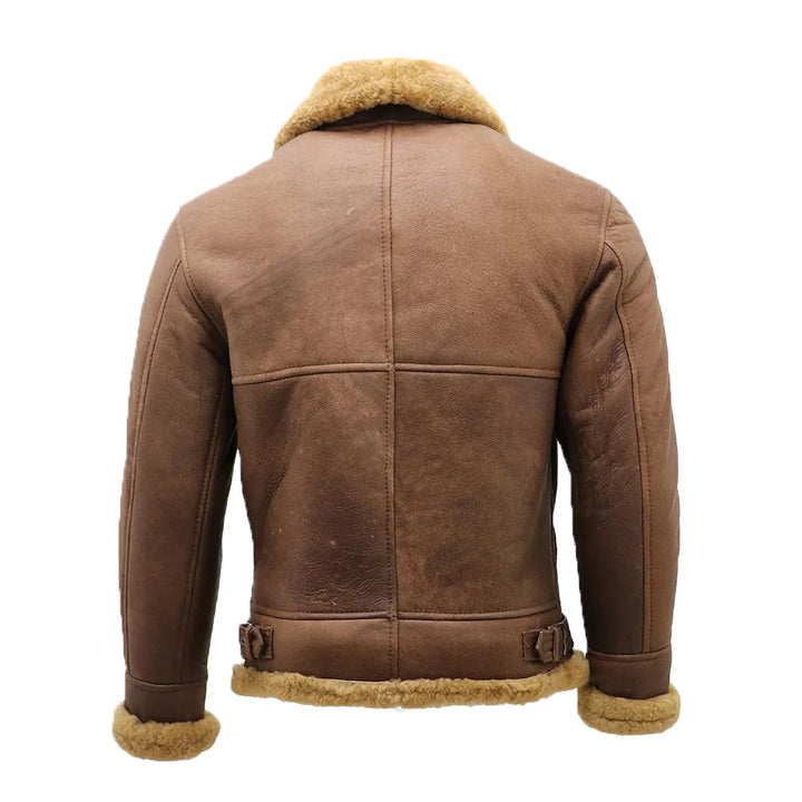 Randy Brown B-3 Bomber Aviator Leather Jacket with Faux Fur