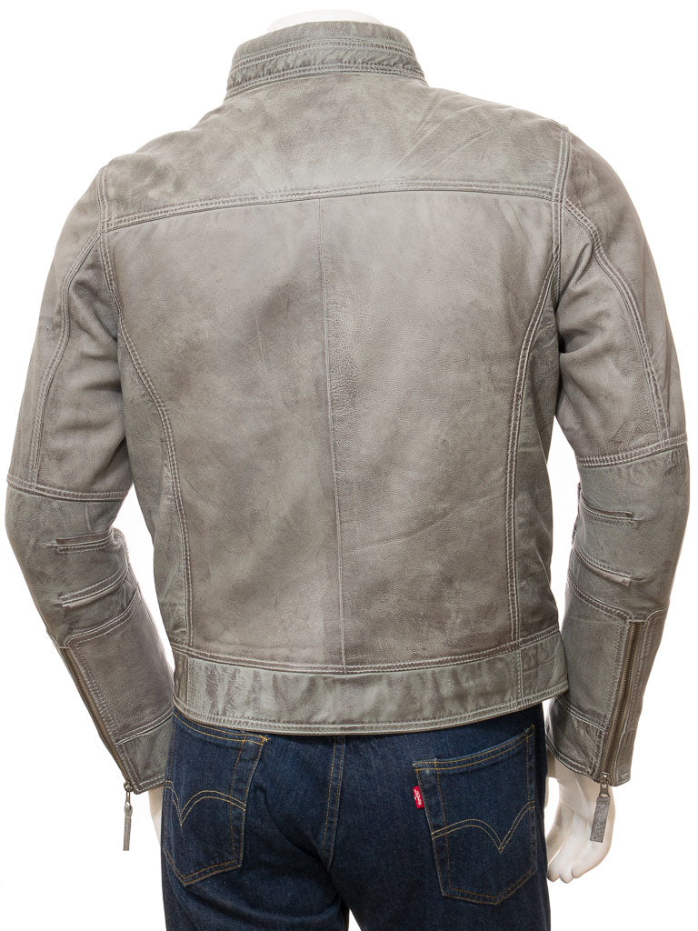 Gray Fashion Men Biker Leather Jacket