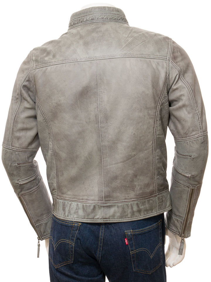Gray Fashion Men Biker Leather Jacket
