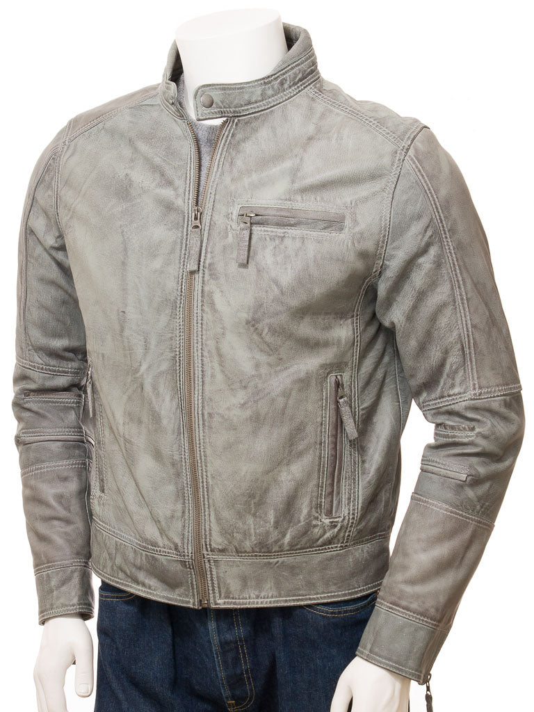 Gray Fashion Men Biker Leather Jacket