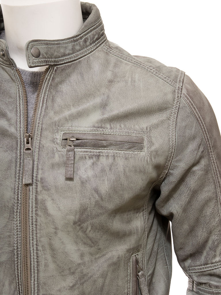 Gray Fashion Men Biker Leather Jacket