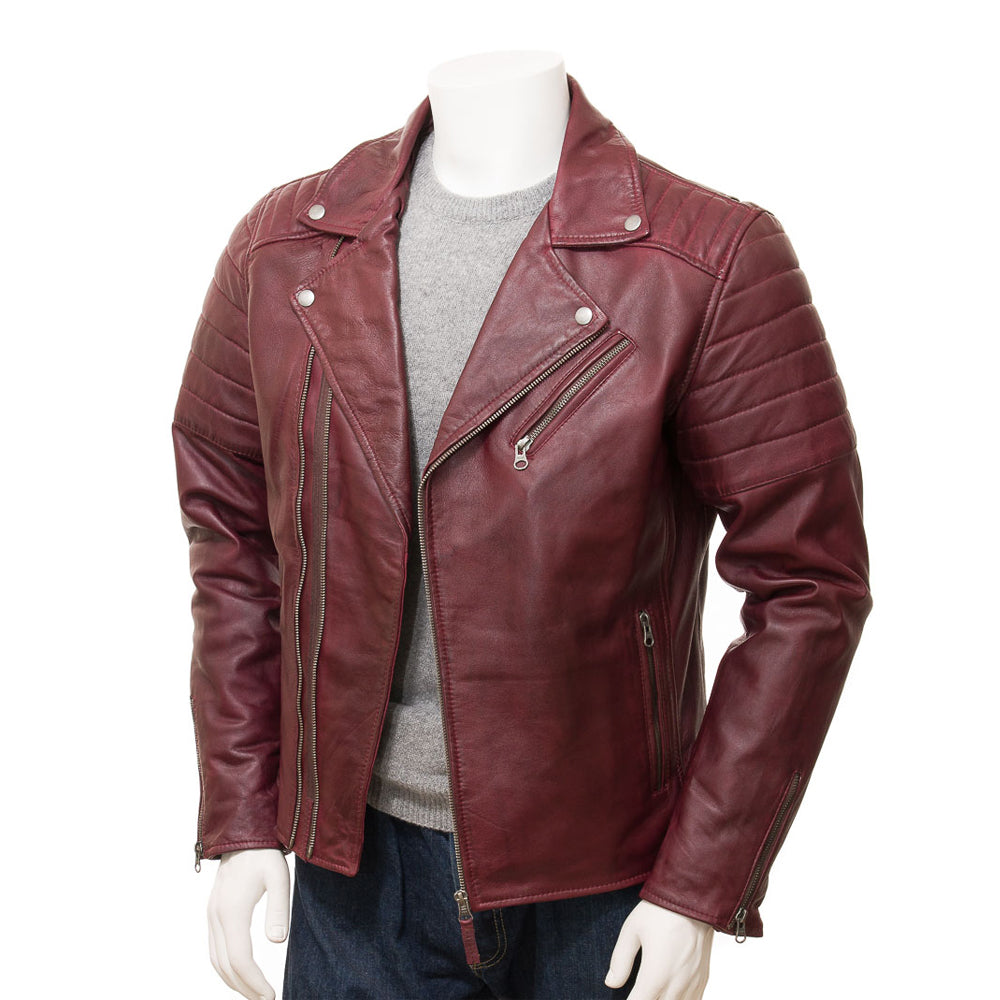 Red Fashion Men Biker Leather Jacket