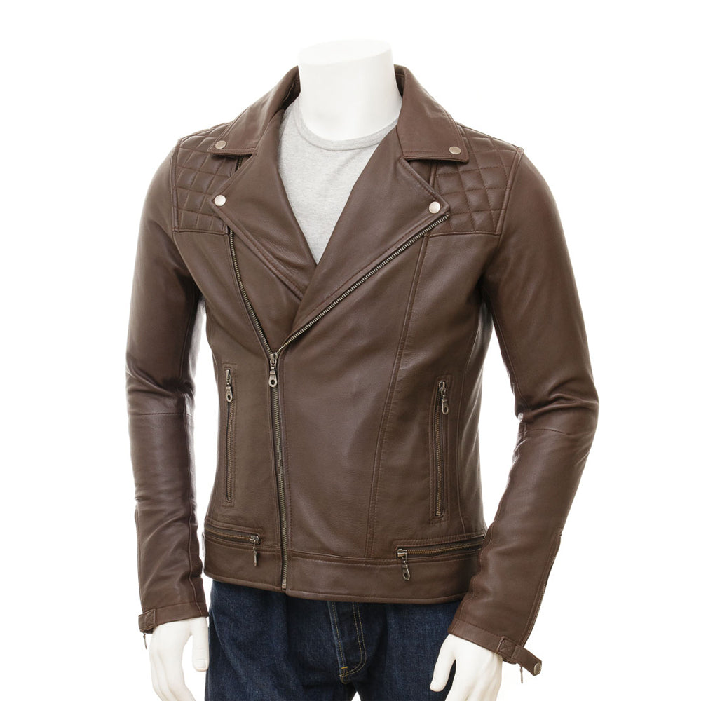 Brown Fashion Men Biker Leather Jacket
