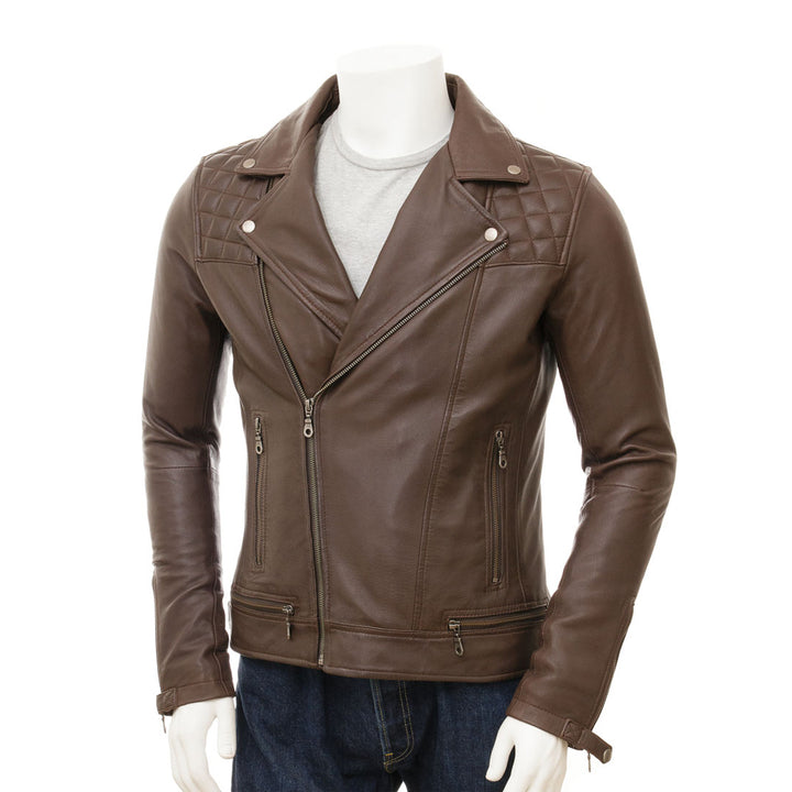 Brown Fashion Men Biker Leather Jacket