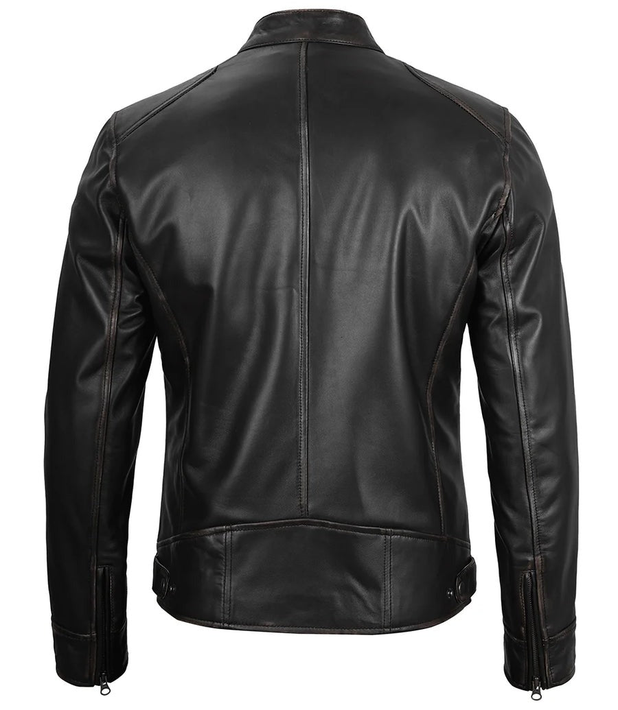 Real Leather Men's Black Cafe Racer Jacket