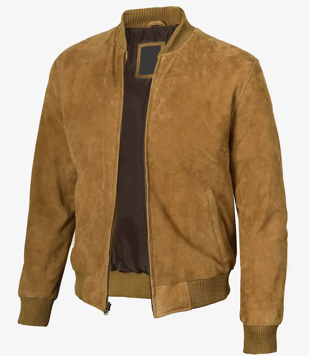 Men's Bomber Light Brown Suede Jacket