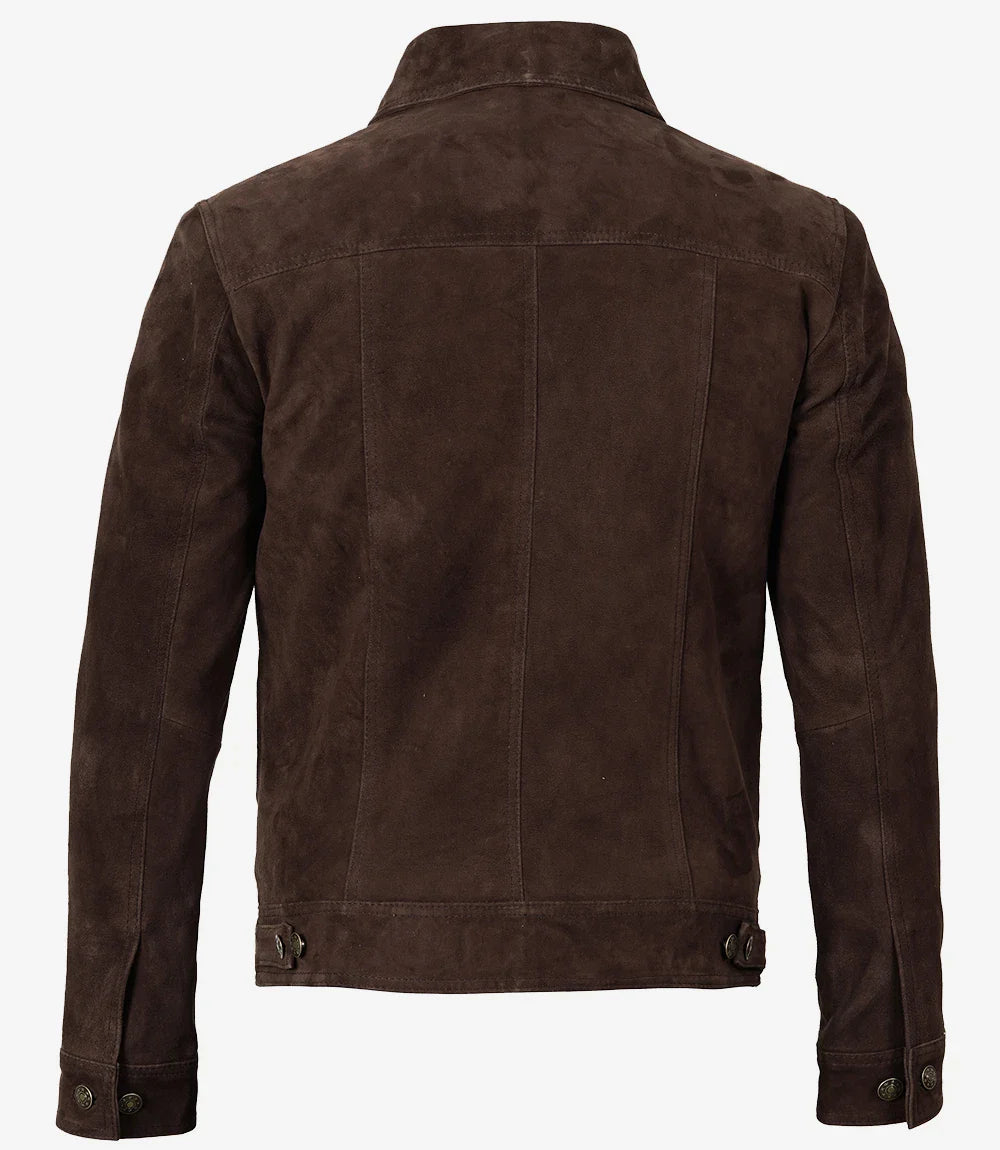 Men's Dark Brown Trucker Suede Jacket