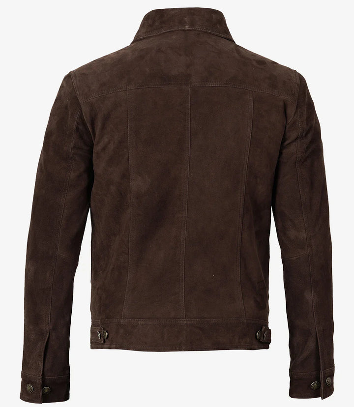 Men's Dark Brown Trucker Suede Jacket