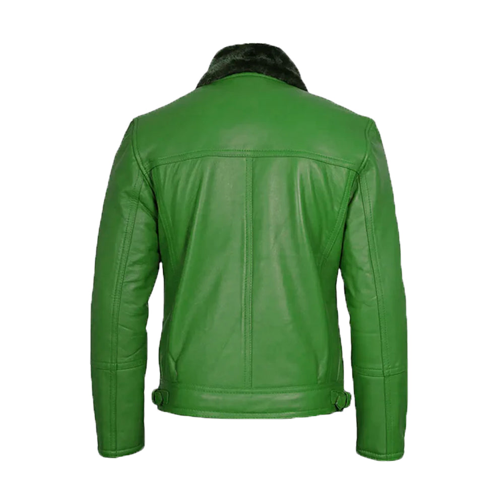 Men's Green Leather Shearling Moto Jacket